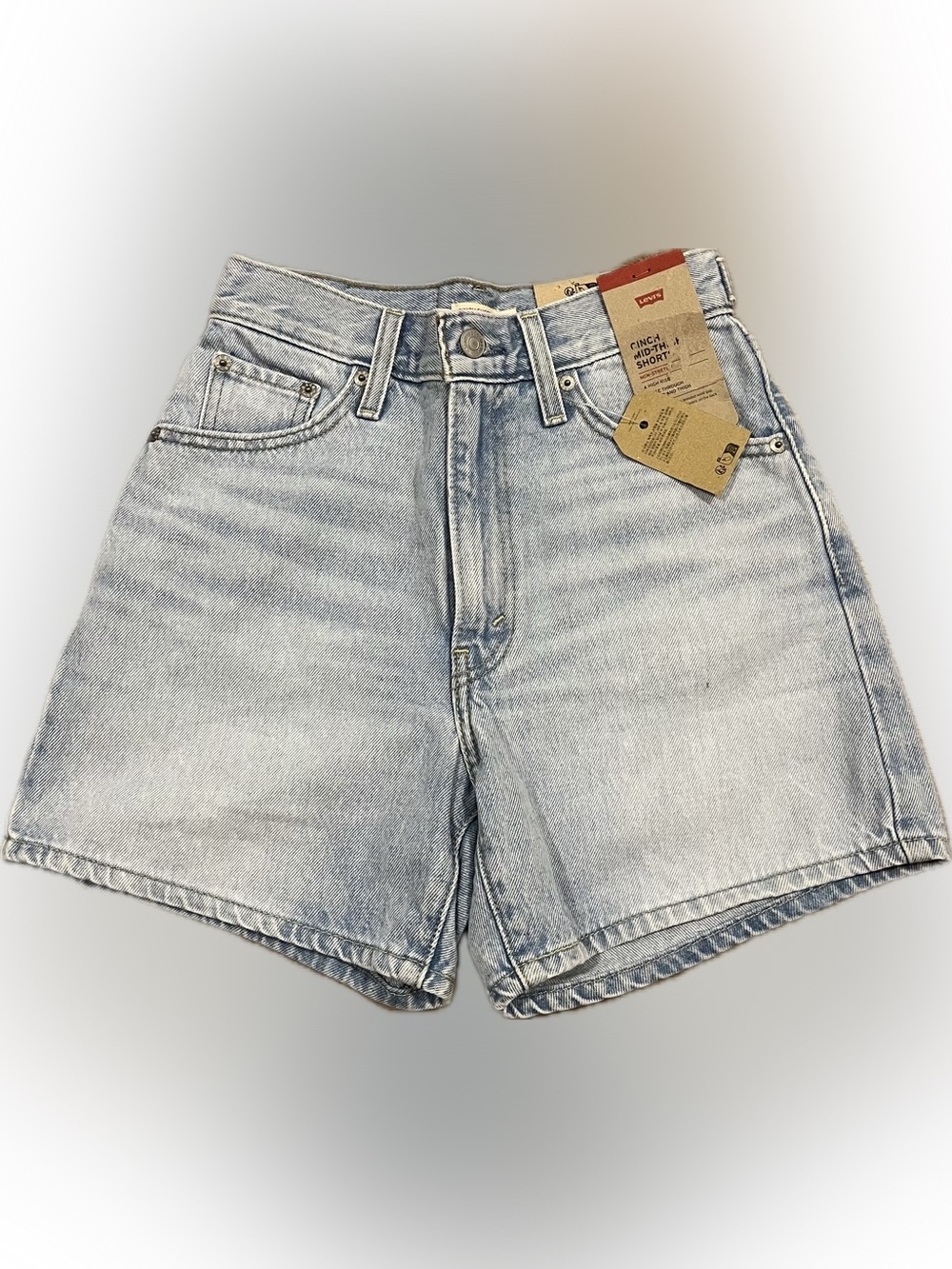 Levi's Cinch Mid-Thigh High Rise Denim Shorts Size 24 NWT Light Wash